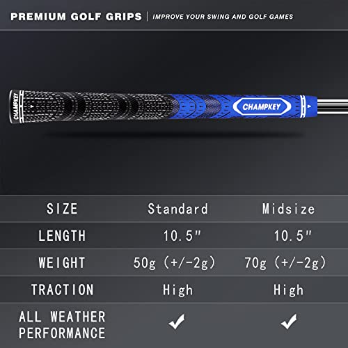 Premium Hybrid Golf Grips - 13 Pack with Repair Kits - Blue Midsize