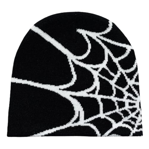 Gothic Spider Pattern Knitted Beanie Hat - Black