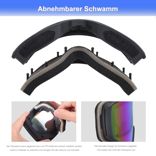 Ski Snowboard Goggles with Anti-Fog UV Protection - Black Frame Silver