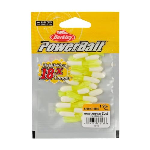 PowerBait Atomic Tubes Soft Plastic Fishing Bait - White Chartreuse, 1 1/4"
