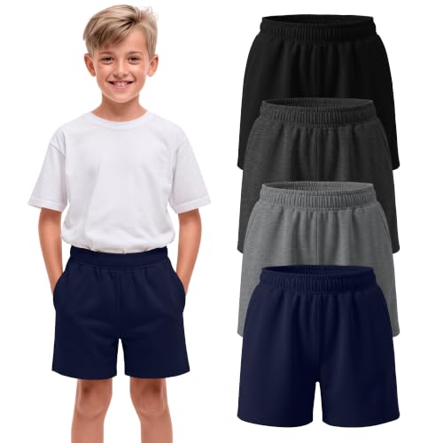 Boys Athletic Shorts - 4 Pack Comfortable Polyester Blend