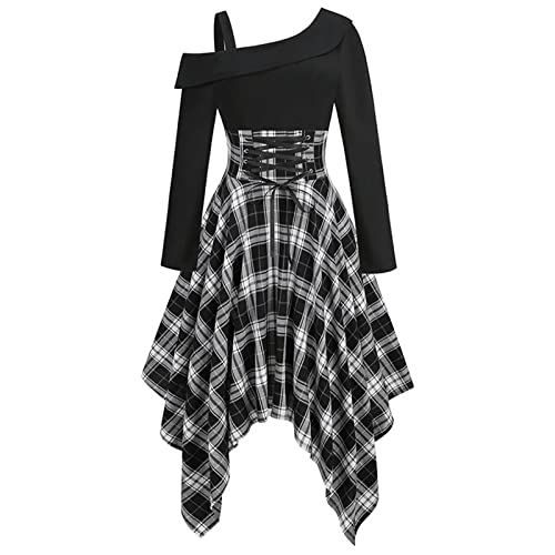 Vintage Gothic Off-Shoulder Mini Dress with Asymmetrical Hem - X-Large Black