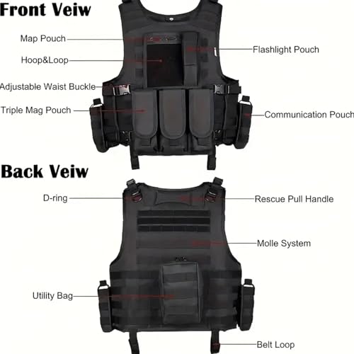 Adjustable Tactical Airsoft Training Vest - One Size Black