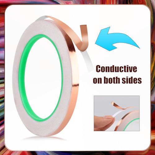 2pcs Copper Foil Tape Kit for Stained Glass, 1/4"x65.6 Feet Double-Sided Adhesive Conductive Tape with Plastic Scraper Supplies for EMI Shielding Electrical Repair Guitar Muffling