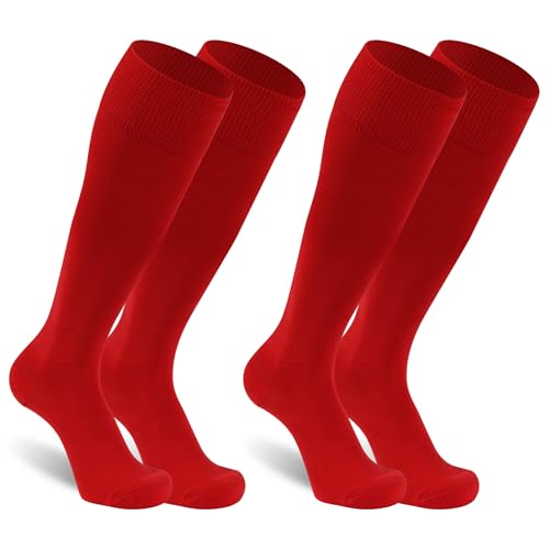 Knee High Soccer Socks - Solid Red, Unisex (Small) - 2 Pairs
