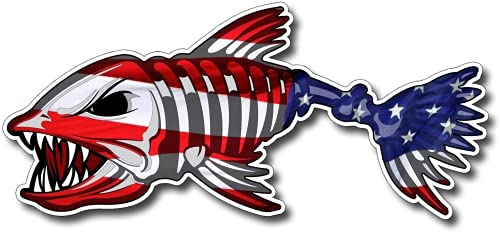 Patriotic US Flag Skeleton Fish Stickers - 2 pcs, 6in