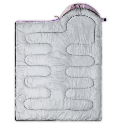 HOSIMA Kids & Adults Purple Cat Pattern 90in x 32in Waterproof Sleeping Bag - Cold Weather Camping Gear