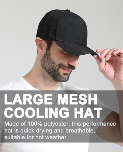 ZTL Oversize XL XXL Quick Dry Baseball Cap - Black, Large-4X-Large, Mesh Snapback Hat for Big Heads 23.5-26"