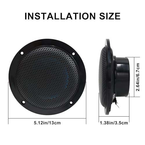 Herdio Black Waterproof Marine Ceiling Speakers - 4 Inch, 160W, Low Profile, Flush Mount for Boat, Yacht, ATV, Motorcycle - 1 Pair