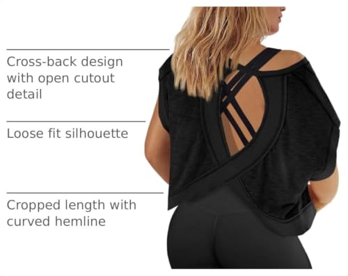 Fisoew 3X-Large Black Women's Plus Size Open Back Workout Top - Backless Athletic Shirt