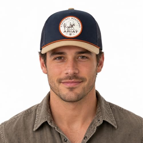 ARIAT Men's Navy Trucker Cap with Desert Scene Patch - Western Style Hat