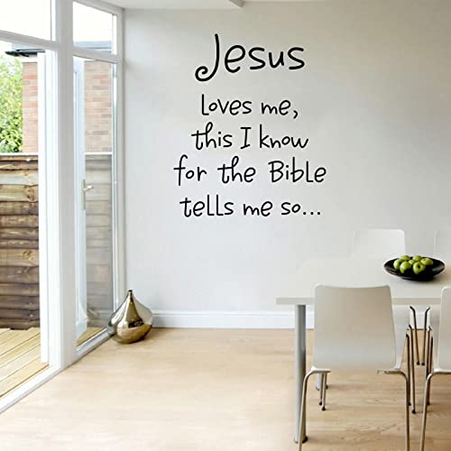 Inspirational Religious Quote Wall Decal Jesus Loves Me This I Know for The Bible Tell Me So Vinyl Wall Sticker Art Mural Decor Wallpaper for Living Room Bedroom Home Decoration