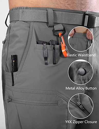 Shallowlulu Mens Cargo Hiking Shorts 34W x 10L Grey, Water-Resistant, Quick-Dry