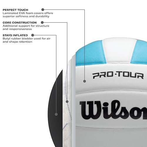 Wilson Pro Tour Indoor Volleyball Teal/White - Official Size & Weight, Durable Synthetic Leather