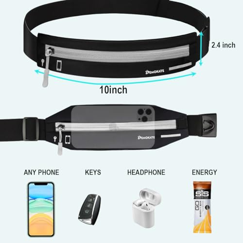 Slim Running Belt Fanny Pack - Water Resistant, Adjustable Waist Belt for All Cell Phones - Black02