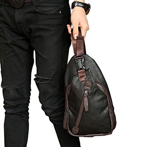 Hebetag Leather Sling Bag Crossbody Backpack for Men Women - Black #23