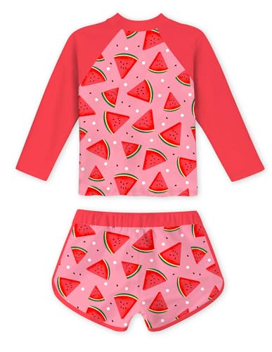 Vogseek Girls Rash Guard Two-Piece Swimsuit Set 3-4T Red Pink