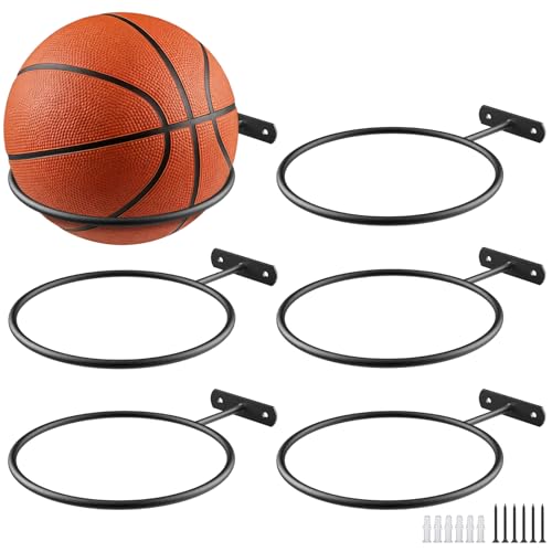 ASZUNE 6-Pack Wall Mount Ball Holder Rack Black, 6 Inch Sports Ball Display