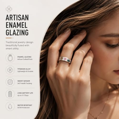 Yihou Enamel Smart Fitness Ring for Women with Heart Rate & Sleep Tracking - Size 7