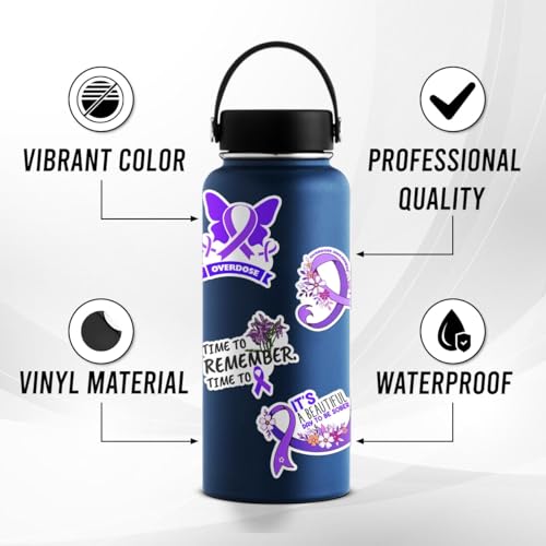 50 Pack Pcs Overdose Awareness Ribbon Stickers for Water Bottles Waterproof Vinyl Laptop Motivational Inspirational Quotes Sticker Packs Bulk Adults Teens Aesthetic Small Decals