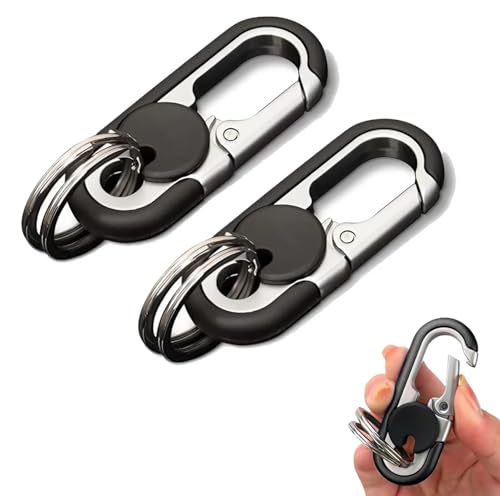 Stainless Steel Car Keychain for Men - 2 Pack, Black