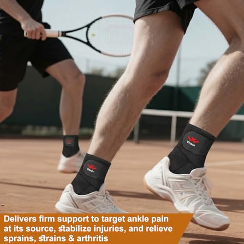 Vinaco Black Ankle Support Brace 2 Pack, Adjustable Compression for Sprained Ankles, Men & Women, Medium