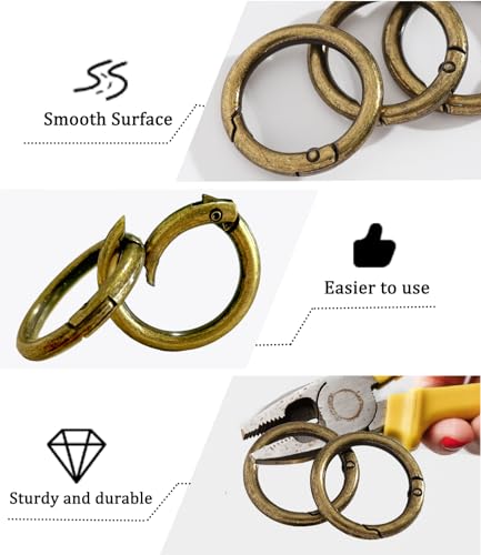 16Pc Metal Spring O Rings - Round Carabiner Clips - Bronze (1 Inch & 0.75 Inch)