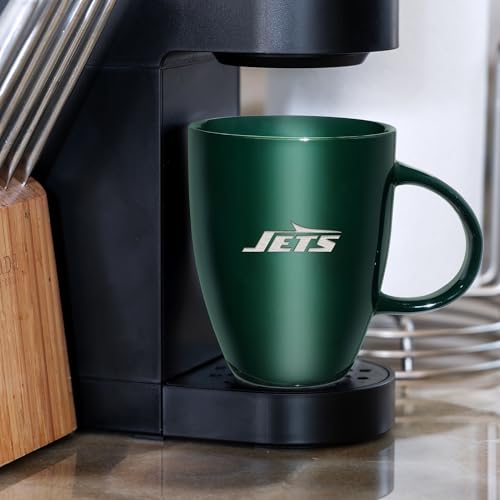 New York Jets NFL Sunburst 18oz Laser Engraved Ceramic Mug - Rico Industries