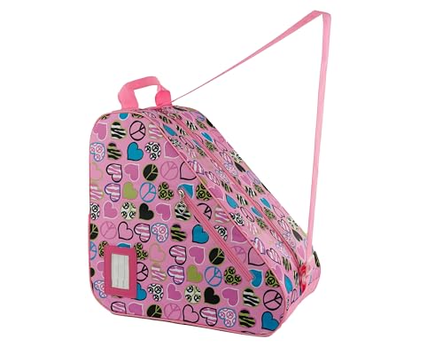 Skate Bag for Roller, Ice, Inline & Quad Skates - Peace and Love Pink 12