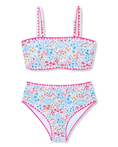 Girls' Floral Two Piece Swimsuit Set with Adjustable Straps - Size 13-14Y