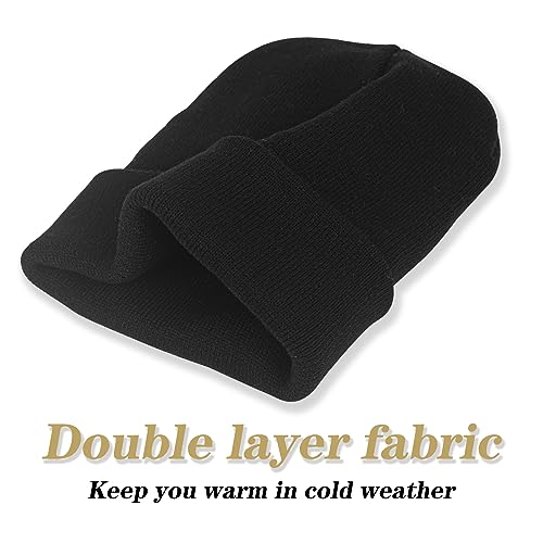 Warm Acrylic Knit Cuff Beanie Hat for Men & Women - Black