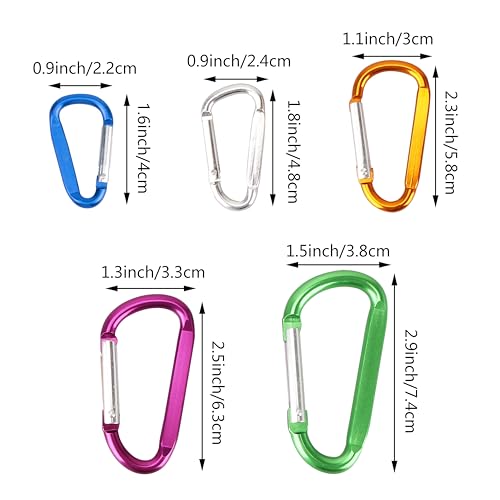 Aluminum D-Shape Carabiner Clip 1.6 Inch - 10 Pack
