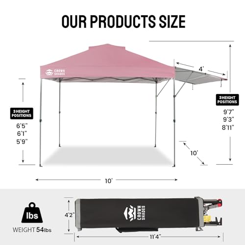 10x10 Pop Up Canopy Tent with Adjustable Awning - Pink