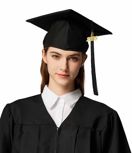 Unisex Matte Graduation Cap with 2026 Tassel Charm - Black