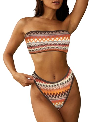 ZAFUL Women Strapless Bandeau Bikini Set Medium / 0-3 Brown - 2 Piece Swimwear