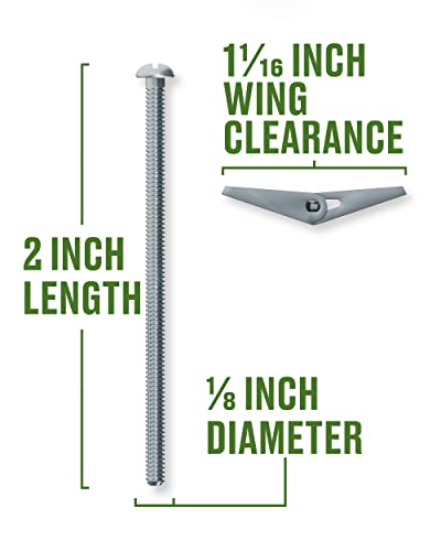 Heavy Duty Toggle Bolt Anchors - 1/8" x 2" Zinc Plated, 2 Pcs