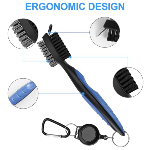 Golf Club Cleaning Brush Set - 2 Pack with Retractable Zip-line