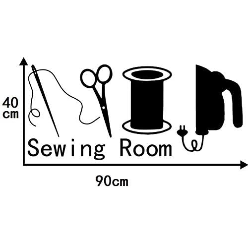 BIBITIME Sewing Room Needle Thread Scissors Wall Decals Tailor's Shop Dress Cloth Store Window Sign Vinyl Sticker Home Art PVC Murals Living Room Women Bedroom Decor (Black, Sheet 15.7" x 35.4")