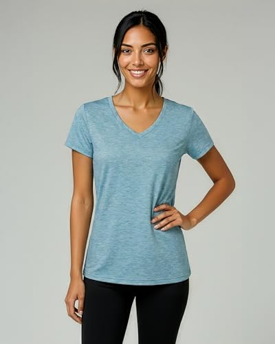 Women's Moisture-Wicking Short Sleeve V-Neck Workout T-Shirt - Plus Size Available