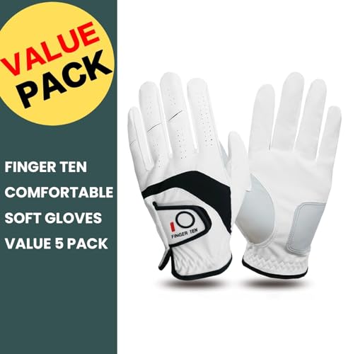 Golf Gloves for Men - 5 Pack, Soft Cabretta Leather, White, Medium-Large Left Hand