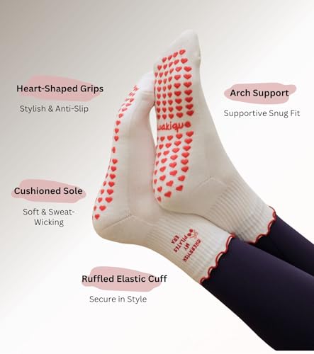 Non-Slip Pilates Socks with Grips for Yoga, Barre & Reformer - Cherry