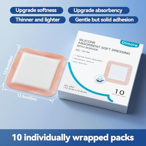 Ultra-Absorbent Silicone Wound Dressings - 5" x 5" 10 Count