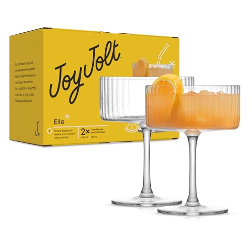 JoyJolt Elle Fluted Coupe Glass Set of 2 - Vintage Style 10oz Cocktail & Martini Glasses