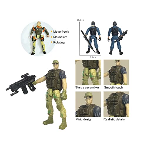 Army Men Action Figures Set - 6 Soldiers with Weapons - Blue