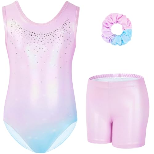 Gogokids Girls Sleeveless Sparkly Gymnastics Leotard Set with Shorts - 5-6 Years, Light Pink