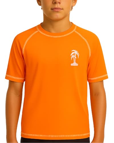UPF 50+ Short Sleeve Rash Guard Shirt for Infant Toddler Boys - Orange