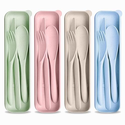 Wheat Straw Utensils Set with Case - 4-Piece Travel Silverware