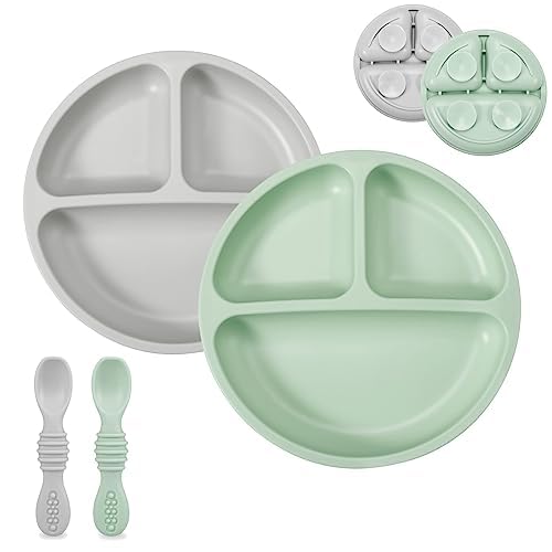 Silicone Baby Feeding Set with 2 Plates & Spoons - BPA Free & Divided Suction Plate