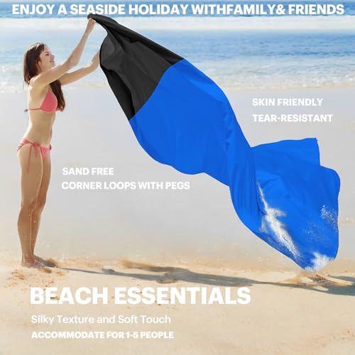 iMaoiy Dark Blue Sandproof Waterproof Beach Blanket - Oversized 79" x 55" Outdoor Picnic Mat for Travel & Camping