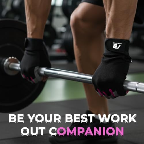 Breathable Gym Gloves - Lightweight, Non-Slip, Full Palm Protection - Pink, Large